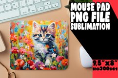 Vibrant Cat in Floral Mouse Pad Design PNG Product Image 1