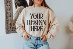Sand Gildan 18000 Mockup, Sweatshirt Crewneck Mockups Product Image 1