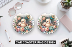 Cute Hen Car Coaster Sublimation| Animal Coaster PNG Product Image 1