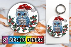 Winter Owl Embroidered Round Design Holiday Keychain Product Image 1