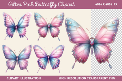 Gilter Pink Butterfly Clipart PNG Product Image 1