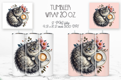 Cute cat and coffee cup straight tumbler 20oz wrap designs Product Image 1