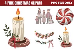 Cute Pink Christmas Watercolor Clipart Bundle PNG Product Image 1