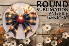 Whimsical Round Keychain Sublimation PNG, Holiday Bow Product Image 1
