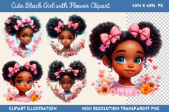 Cute Black Girl with Flower Clipart Bundle PNG Product Image 7