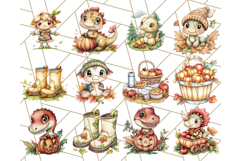 Fall Dinosaur PNG Clipart with Autumn Elements, Cute Dino Product Image 7