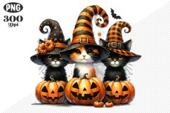 Halloween Cat And Pumpkin Sublimation - Clipart PNG Design Product Image 1