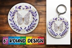 Spring Blossoms Butterfly Round Design PNG 3D Art Keychain Product Image 1