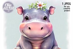 Smiling Baby Girl Hippo Digital Print Wall Decor Image JPEG Product Image 1