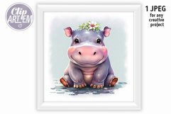 Smiling Baby Girl Hippo Digital Print Wall Decor Image JPEG Product Image 2