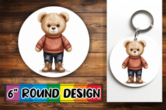 Cheerful Coaster Round Design PNG, Teddy Bear Product Image 1