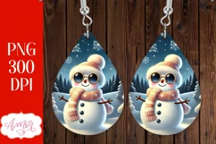 Christmas teardrop earring PNG, Cute Snowman earring PNG Product Image 2