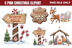Cute Pink Christmas Watercolor Clipart PNG Product Image 1
