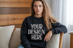 Black Gildan 18000 Sweatshirt Mockup,G18000 Crewneck Sweatsh Product Image 1
