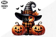 Halloween Cat And Pumpkin Sublimation - Clipart PNG Design Product Image 1