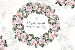 Watercolor wreath pink flowers clipart png hand drawing Product Image 1