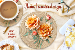 Delicate vintage floral round coaster sublimation design png Product Image 1