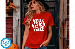Red women Tshirt Mockup, Halloween tshirt mockup,fall mockup Product Image 1