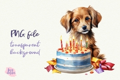 Dog Birthday Cake Watercolor Clipart PNG Product Image 1