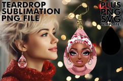Cheerful Teardrop Earrings Design PNG, Afro Girl Product Image 1