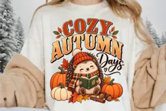 Cozy Autumn Days PNG, Cute Hedgehog Reading Book Fall Product Image 1