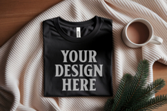 Christmas Bella Canvas 3001 Black Folded Tshirt Mockup Product Image 1