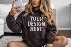 Dark Chocolate Gildan 18500 Hoodie Sweatshirt Mockup, 185 mo Product Image 1