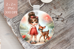 4th of July Girl with Fawn and Fireworks PNG Product Image 1