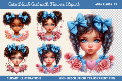 Cute Black Girl with Flower Clipart PNG Product Image 1