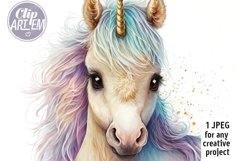 Cute Little Unicorn Picture Wall Art JPEG Image Watercolor Product Image 1