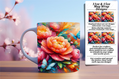 Modern 11oz Mug Wrap Png Template , Flowers Product Image 1