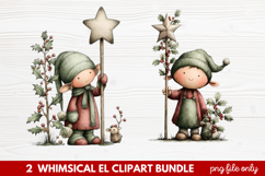 Whimsical Elf Clipart | Cute Christmas Elf PNG Illustration Product Image 1