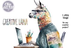 Creative Lama Working Funny JPEG Image Colorful Digital Art Product Image 2