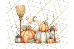 Watercolor Halloween Cottage Clipart, Ghosts &amp; Pumpkins Png Product Image 5