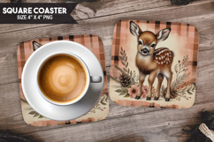 Cute Deer, Animal coaster, Buffalo Plaid Square Coaster PNG Product Image 1
