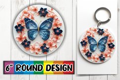 3D Butterfly and Spring Flowers Round Design PNG Keychain Product Image 1