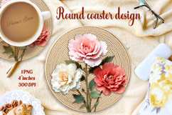 Delicate vintage floral round coaster sublimation design png Product Image 1