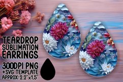 3D Flower in Hole Teardrop Earrings Sublimation Design Product Image 1