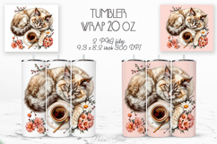 Cute cat and coffee cup straight tumbler 20oz wrap designs Product Image 1