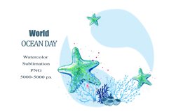 Sublimation Watercolor Sea Animals Painting. Product Image 1