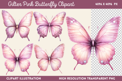 Gilter Pink Butterfly Clipart PNG Product Image 1