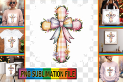 LUMINOUS Sublimation TSHIRT PNG, Cross and Bow Product Image 1