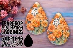 Teardrop Earring Sublimation Design - Bright Flowers Product Image 1