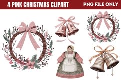 Cute Pink Christmas Watercolor Clipart Bundle PNG Product Image 1