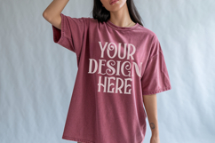Crimson Comfort Colors 1717 T-shirt Mockups, Real Model Product Image 1