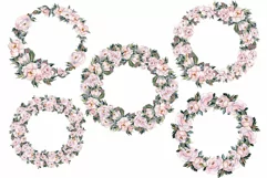 Watercolor wreath pink flowers clipart png hand drawing Product Image 2