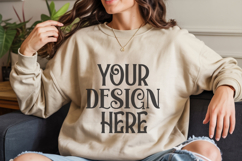 Sand Gildan 18000 Mockup, Sweatshirt Crewneck Mockups Product Image 1