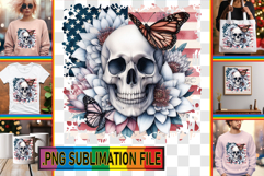 RADIANT TOTE BAG Designs PNG, Skull USA Product Image 1
