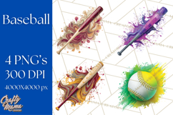 Baseball Clipart PNG with Team Color Paint Splash Background Product Image 1