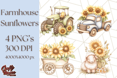 Rustic Sunflower Clipart, Soft Country Farmhouse Florals Png Product Image 1